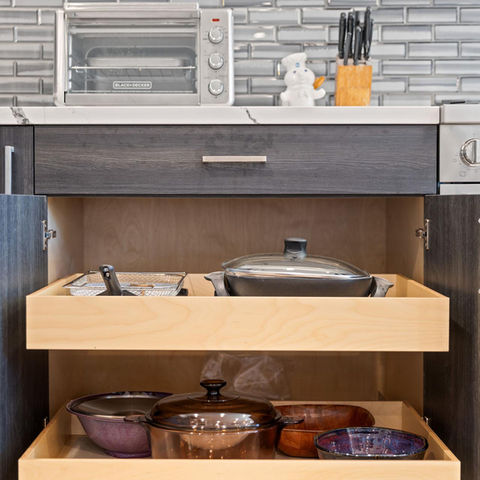 Custom cabinet pullouts in a full kitchen remodel project in Sacramento, CA.