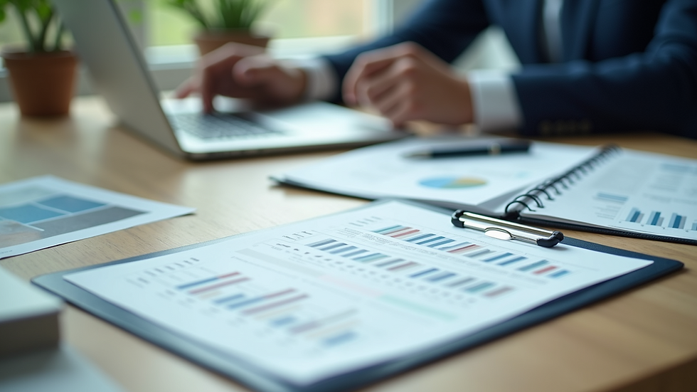 High angle view of business financial documents on a desk