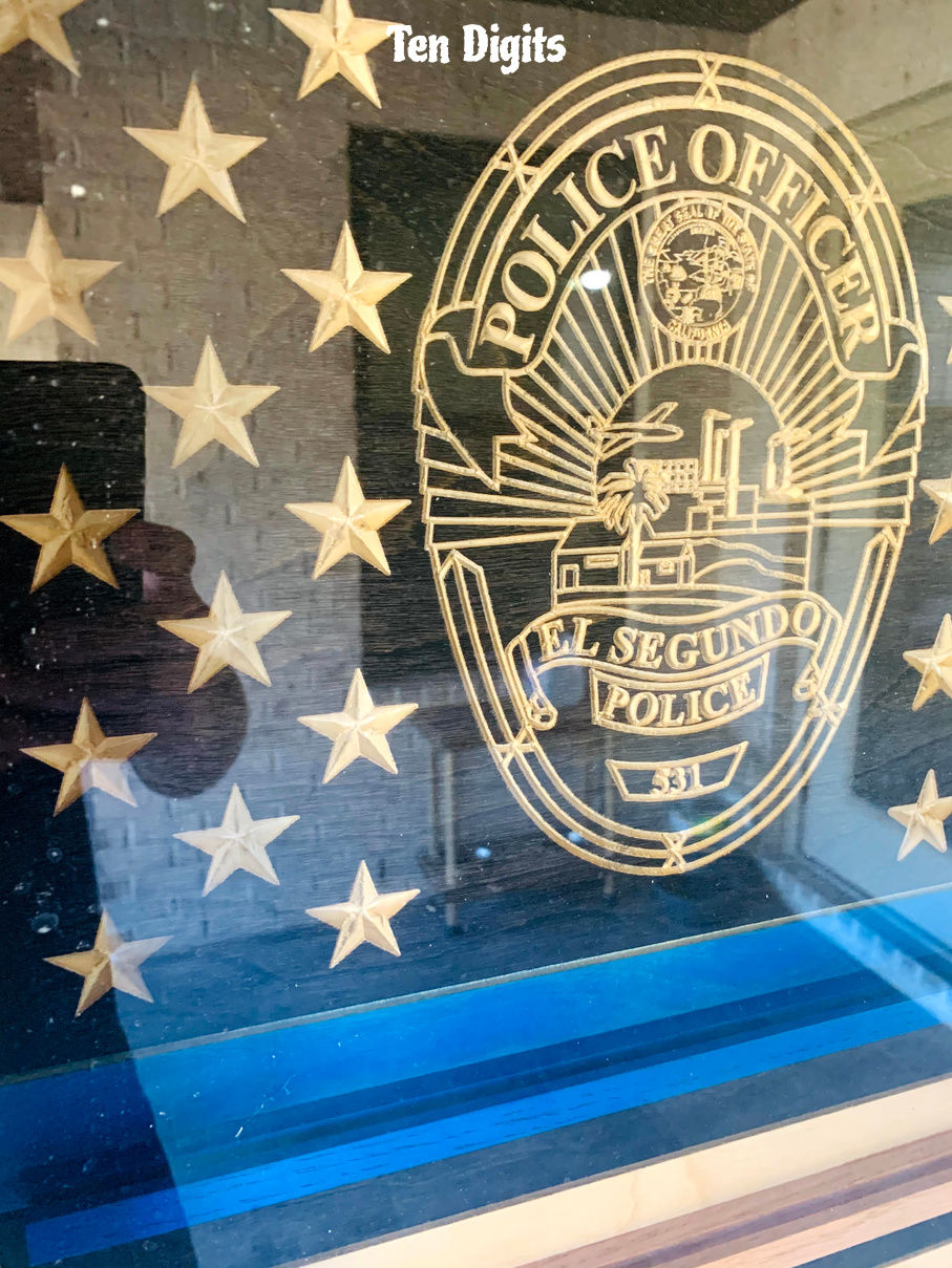 Thumbnail: XL US Flag Thin Blue Line Challenge Coin Display Case w/ Hinged Door