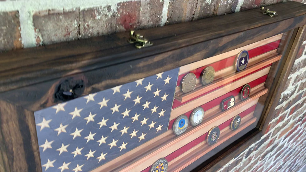 Thumbnail: Med US Flag Challenge Coin Display Case w/ Hinged Door