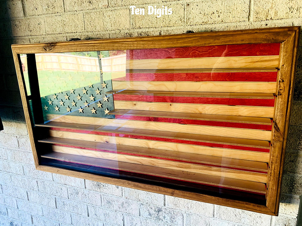 Thumbnail: XL US Flag Shadow Box (or Shot Glass) Display Case w/ Hinged Doo