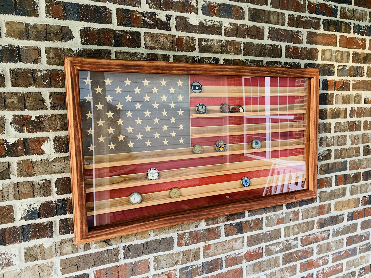XL US Flag Challenge Coin Display Case w/ Hinged Doors