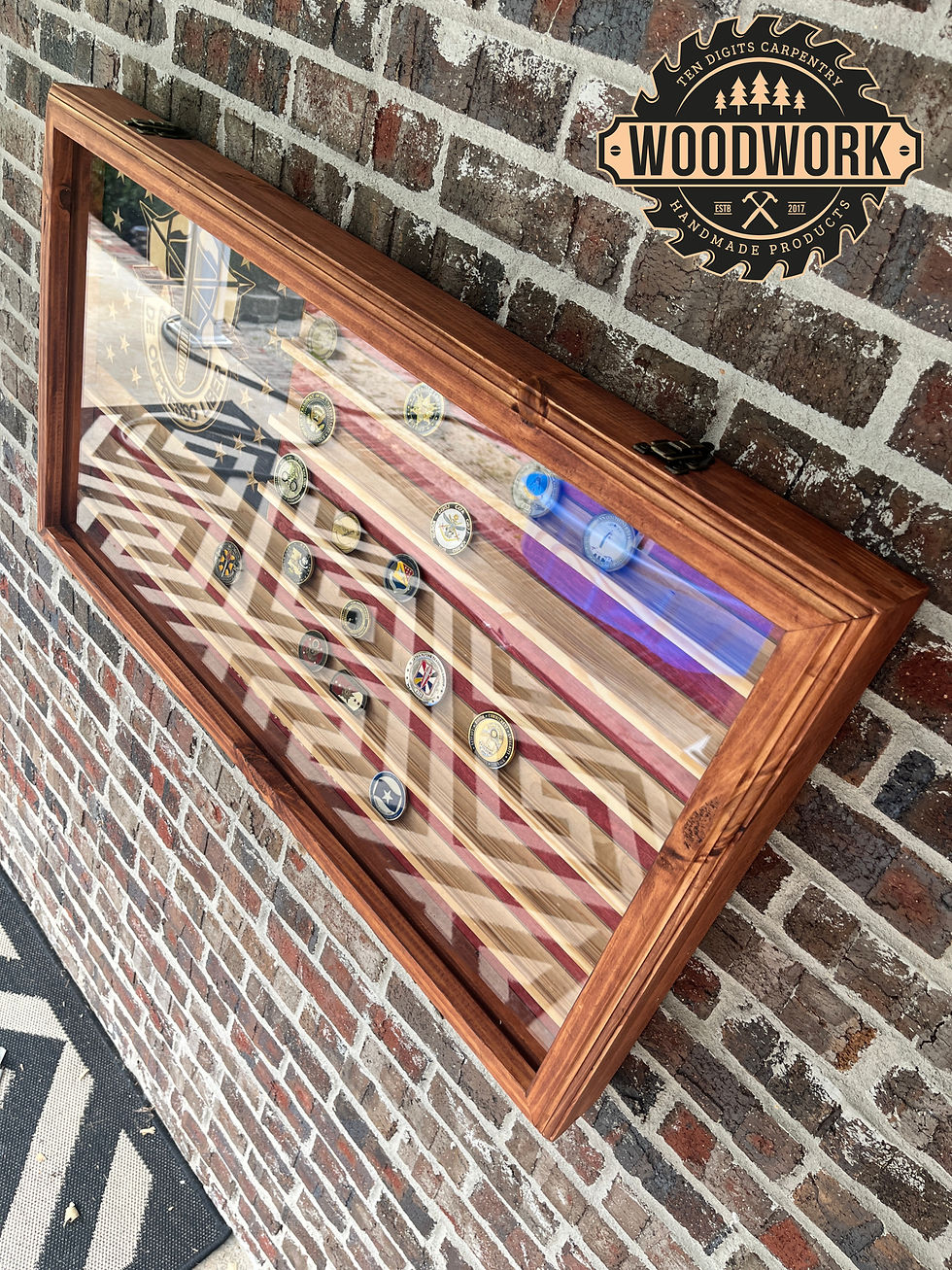 Thumbnail: XL US Flag Challenge Coin Display Case w/ Hinged Door