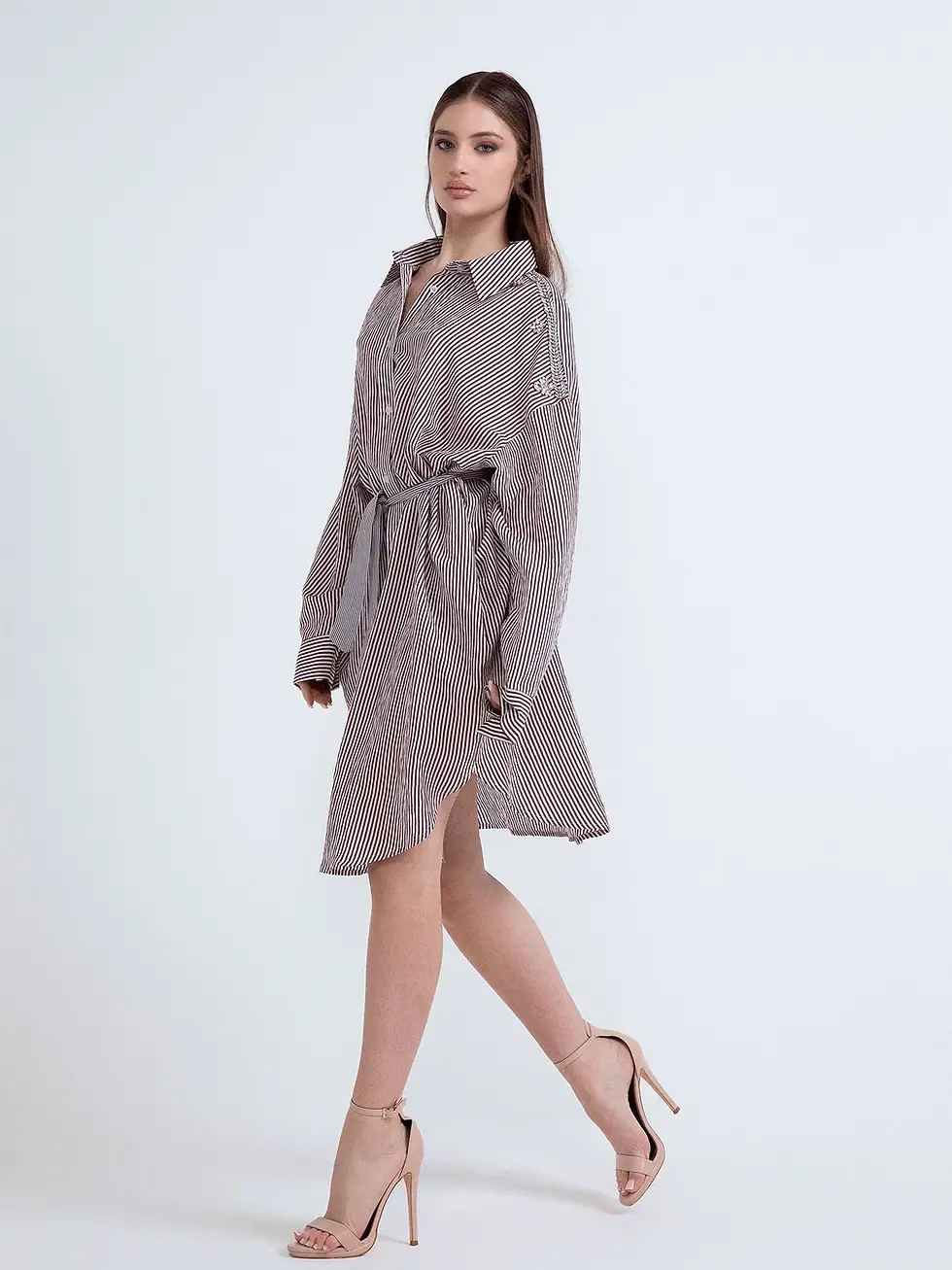 Miniatura: Odi et amo - Abito Camicia - Rigato Marrone