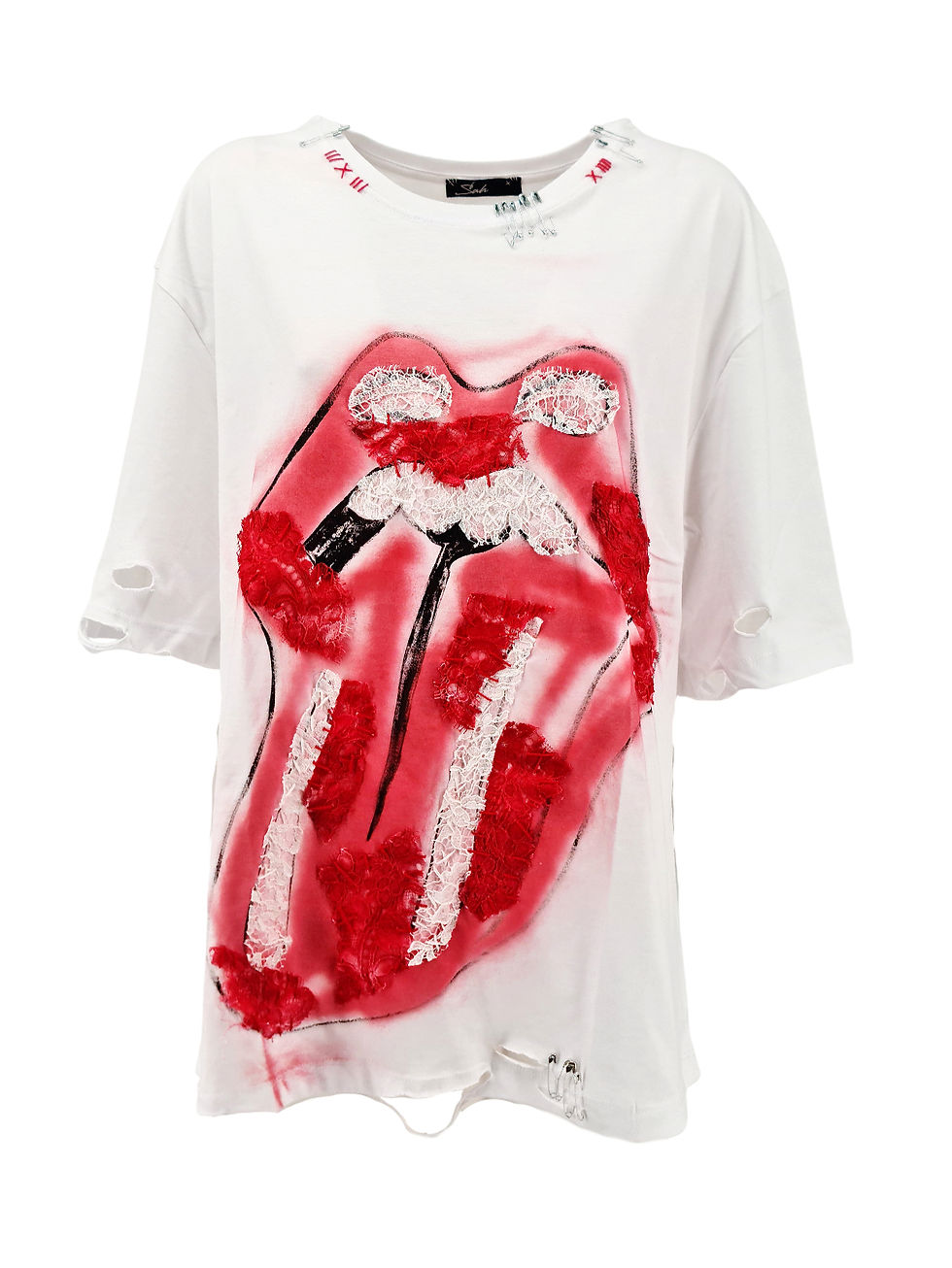 Thumbnail: Limited Edition - Maxi T-shirt Dipinta Stones - Bianca ♥