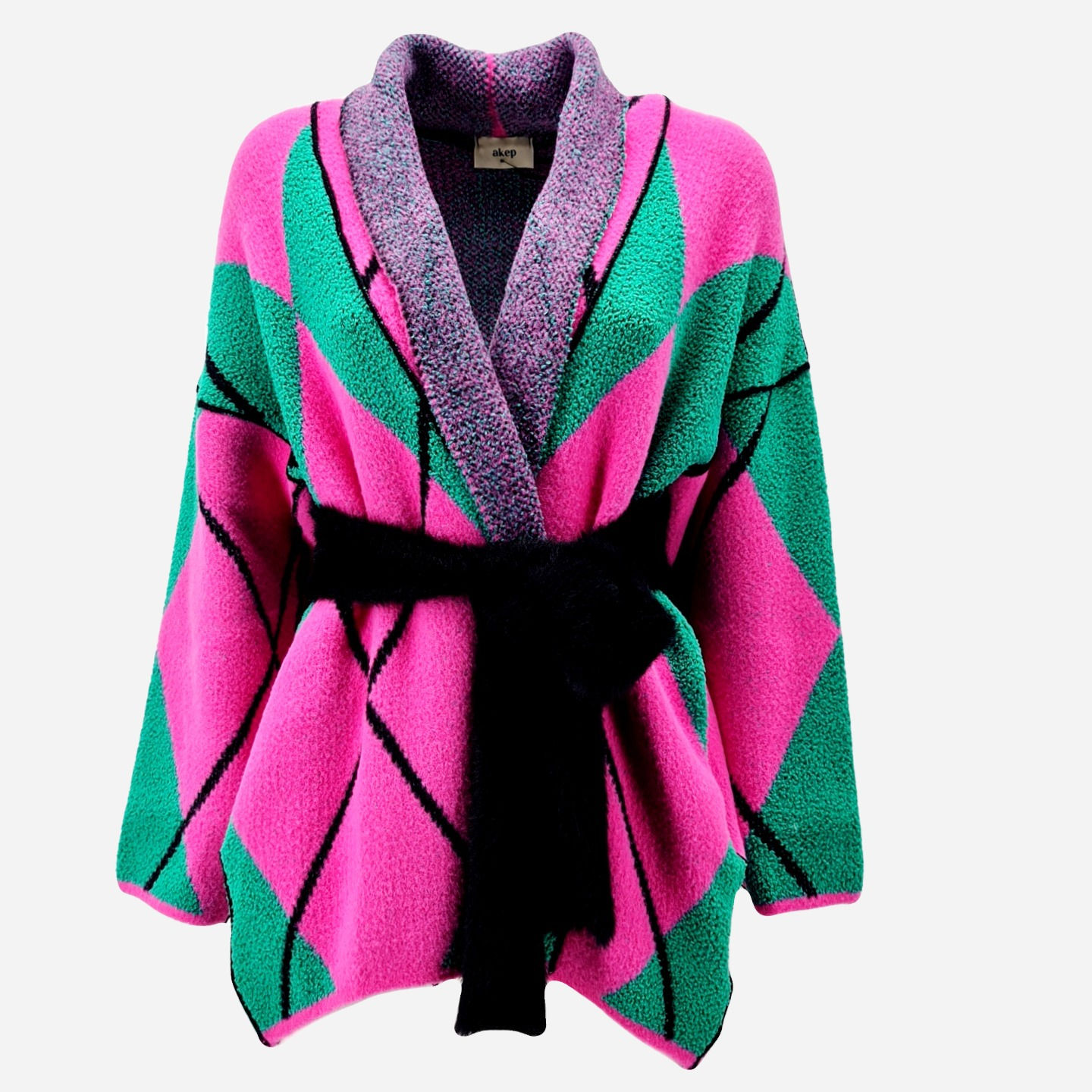 Akep - Cardigan sciallato rombi - Fucsia