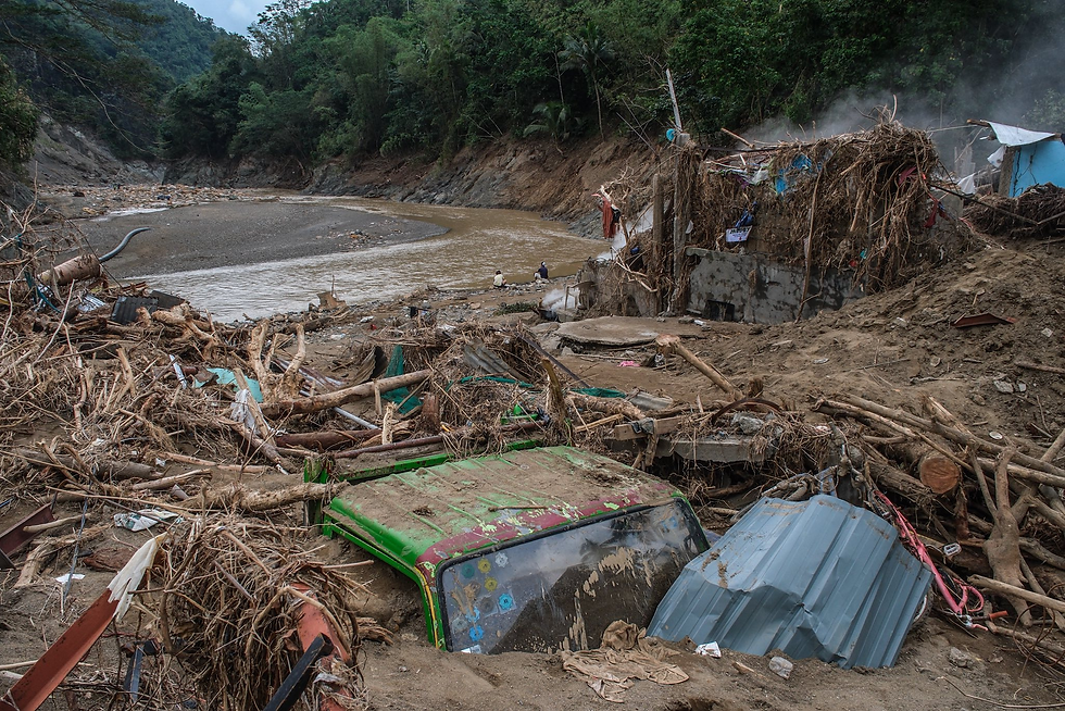 Vehicles buried by the raging floods