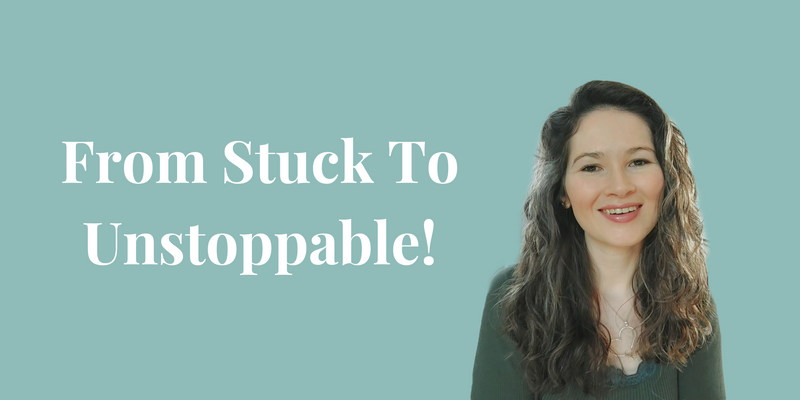 Woman smiling at the camera alongside title 'From Stuck To Unstoppable'
