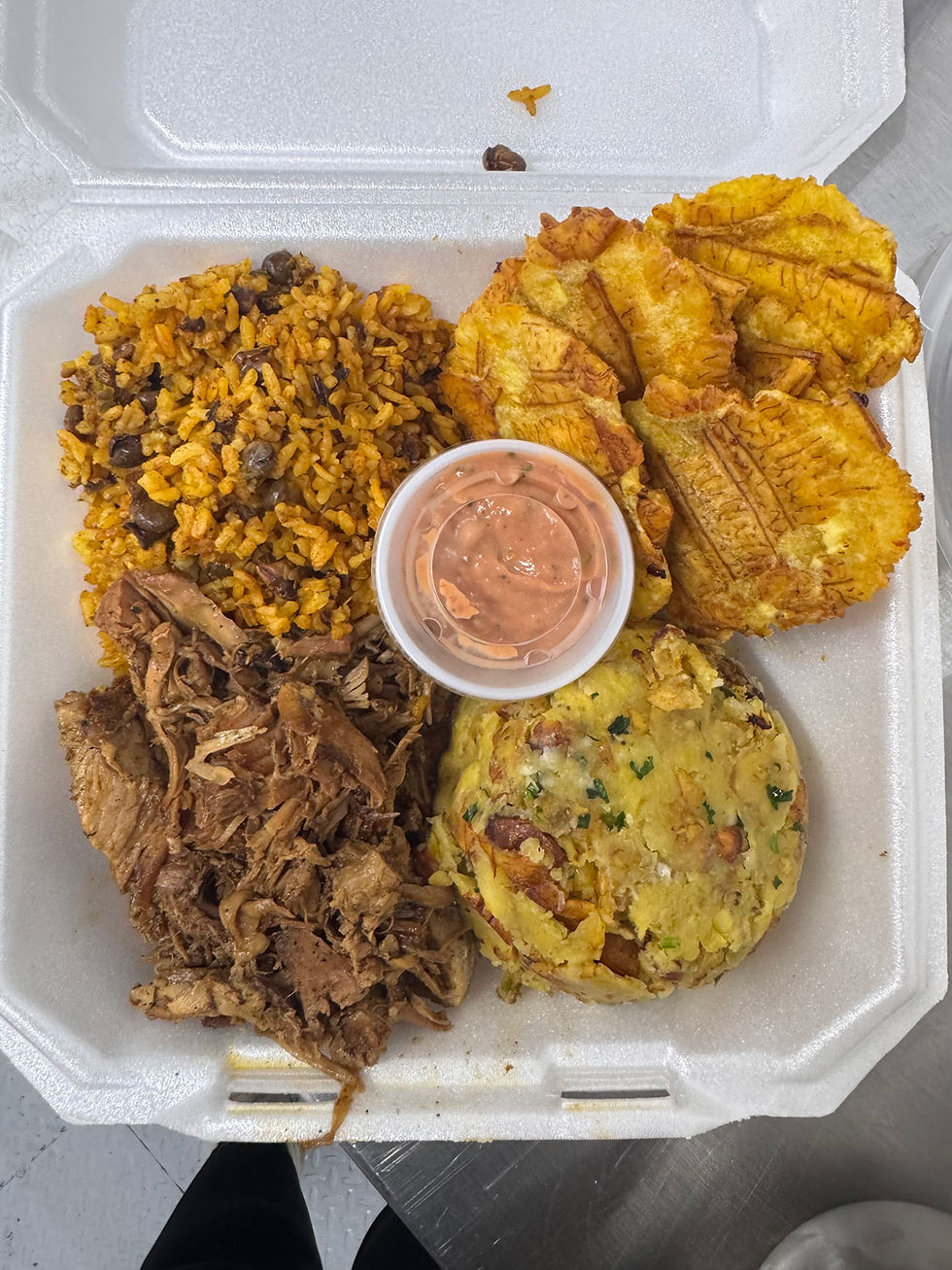Monfongo, Tostones, Rice and Pernil