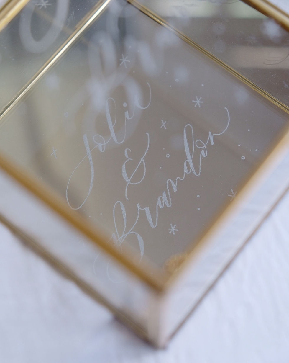 Thumbnail: mossy calligraphy engraved glass jewellery box