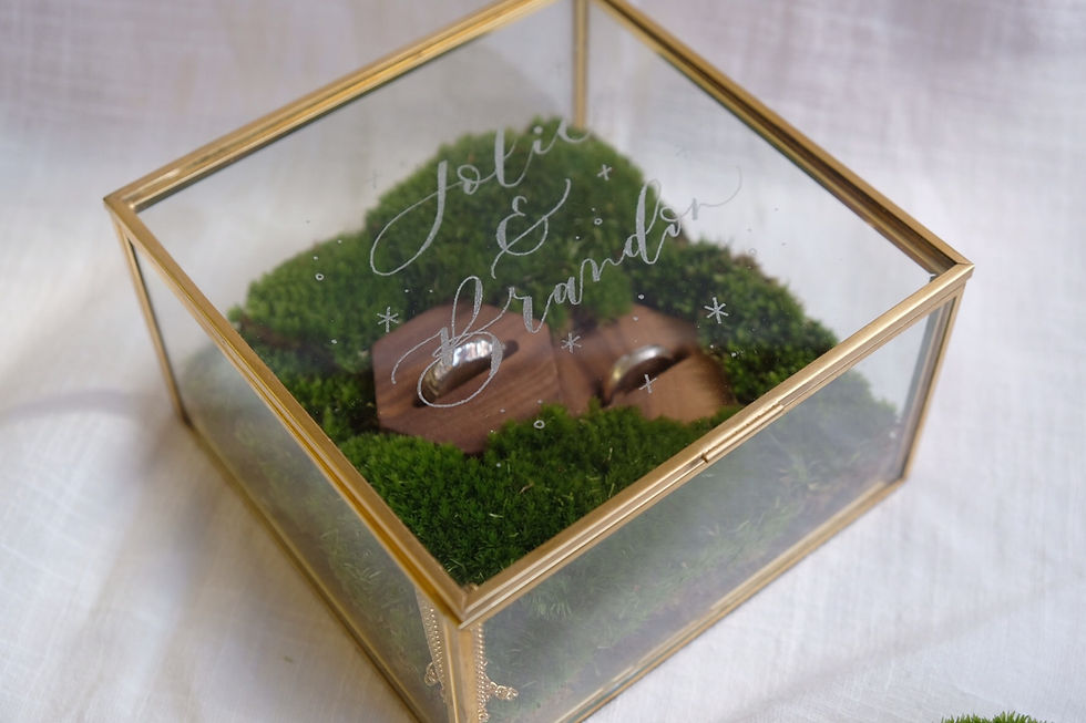 Thumbnail: mossy calligraphy engraved glass jewellery box