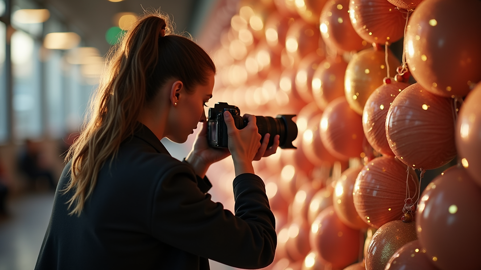 Close-up view of a photographer taking detailed shots of event decorations