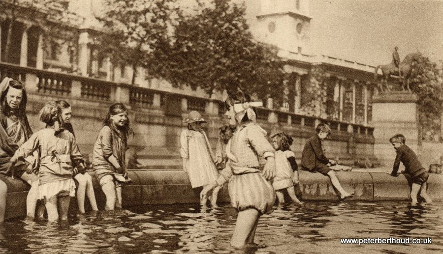 Paddling in Trafalgar Square, mid 1920s