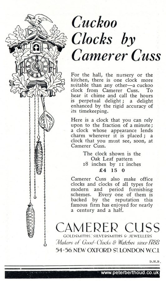 Cuckoo Clocks by Camerer Cuss advertisement