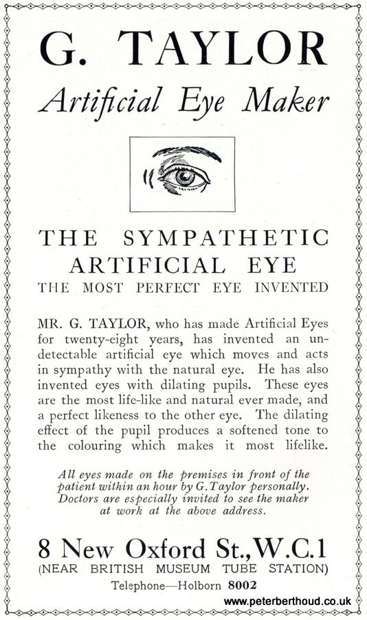 G. Taylor artificial eye maker advertisement