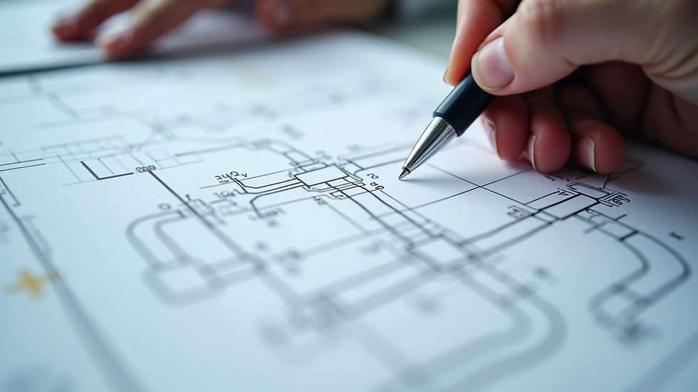 Eye-level view of a P&ID layout on a technical drawing sheet