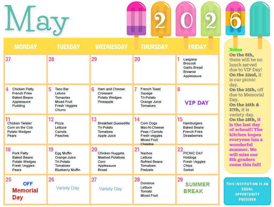 May 2026 Lunch Menu