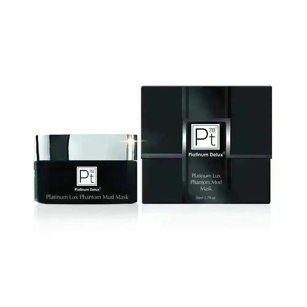 Black jar and box with Pt Platinum Luxe Mud Mask.