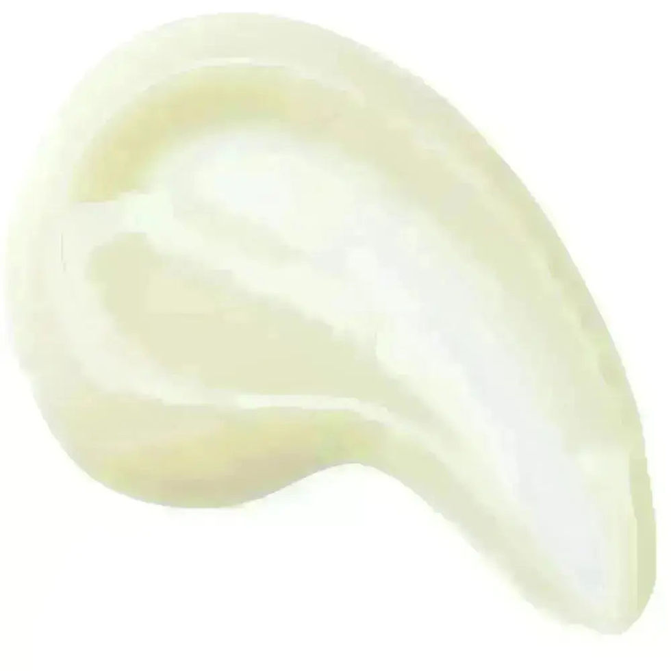 Miniatura: Creamy light yellow-green cosmetic product swatch on a white background.