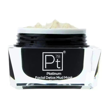 Open jar Pt 78 Platinum Facial Detox Mud Mask skincare product.