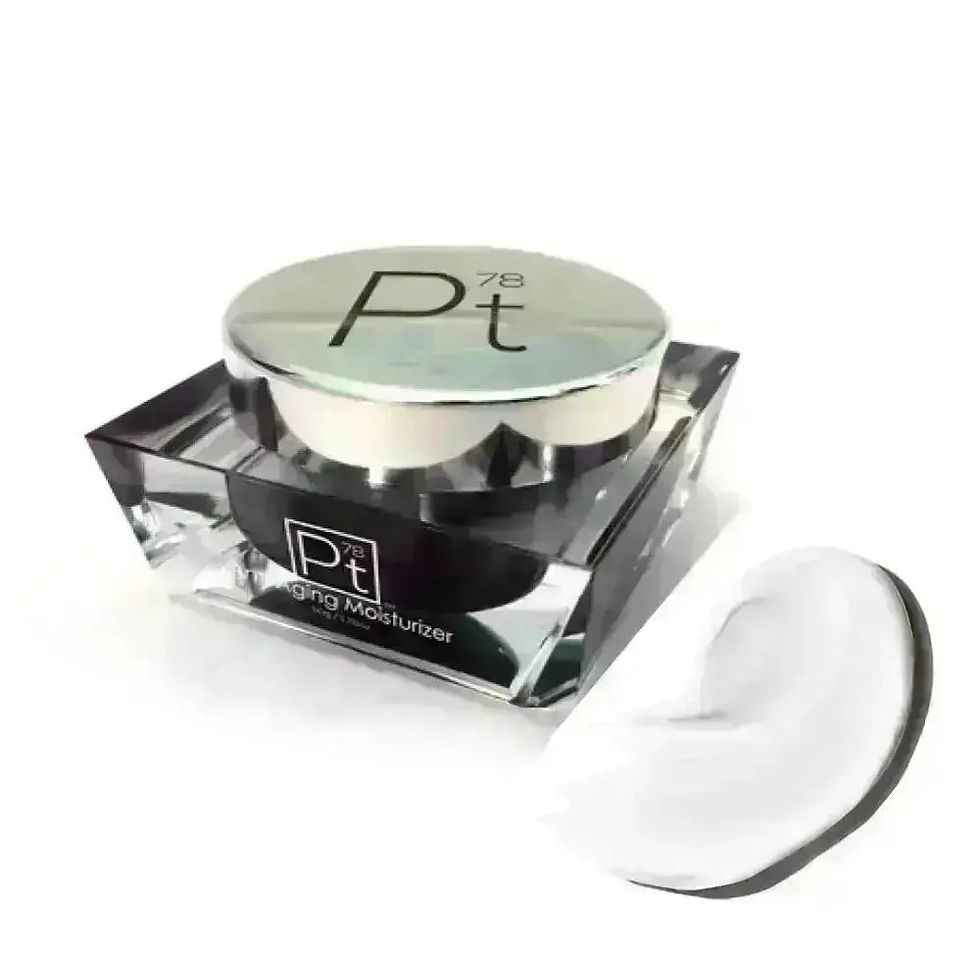 Miniatura: Silver Pt Platinum cream jar with clear base and white dollop.