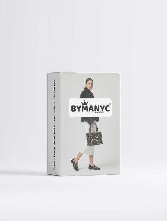 BYMANY branded product box, woman, "MADE WITH LOVE, NEW YORK" text.