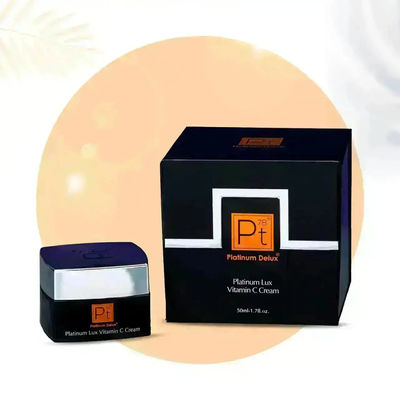 A jar and box of Platinum Lux Vitamin C Cream, 30ml / 1.0 fl.oz.