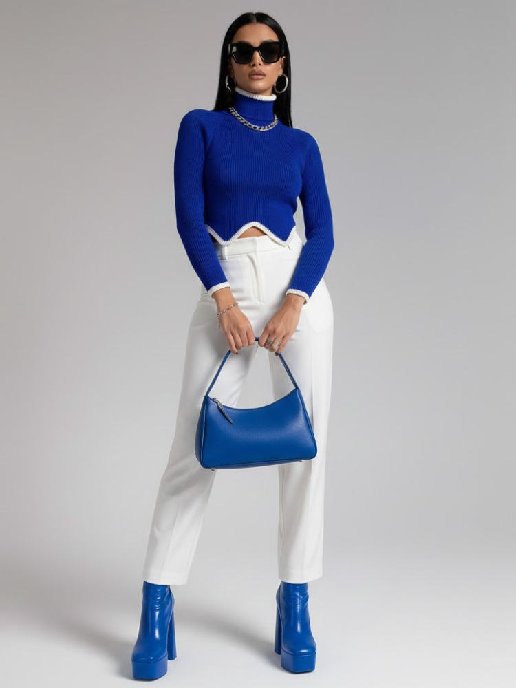Thumbnail: Blue Ribbed Knit Sweater LENOX: New Colección COUTURE in NOLITA - BYMANYC ® New 