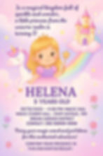 Magical unicorn birthday invitation for a girl, featuring a princess, unicorn, floating castle, and rainbow in a dreamy pastel fantasy theme.