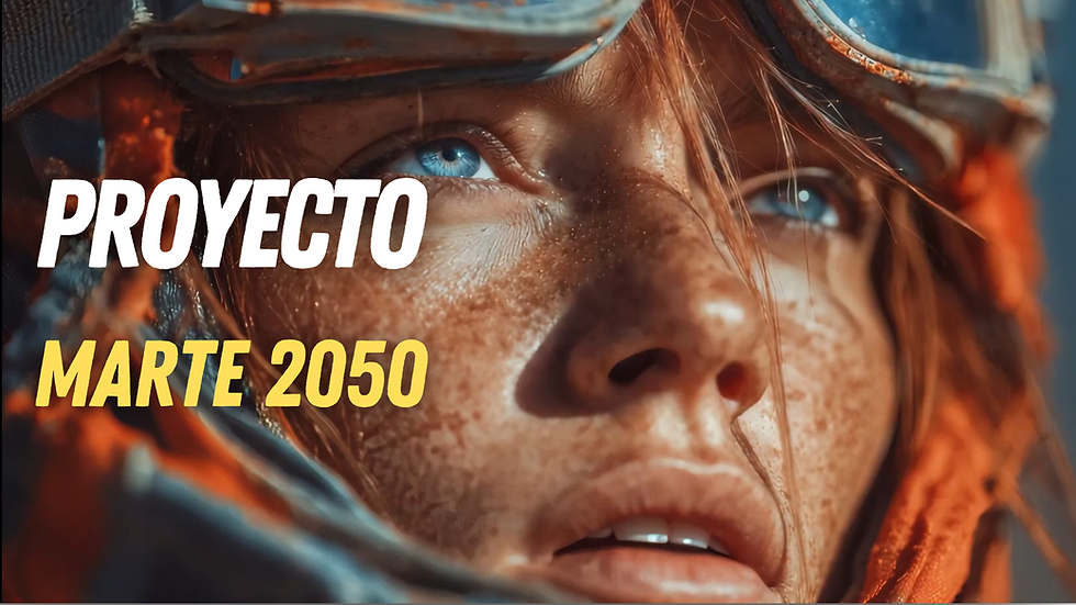 Retrato futurista de una exploradora pelirroja con traje espacial cubierto de polvo marciano, mirando el horizonte de Marte — símbolo de la colonización humana y de las tecnologías del futuro.