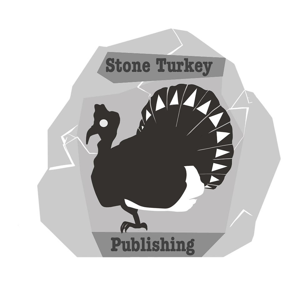 Stone Turkey Publishing logo of a black turkey on a boulder. 