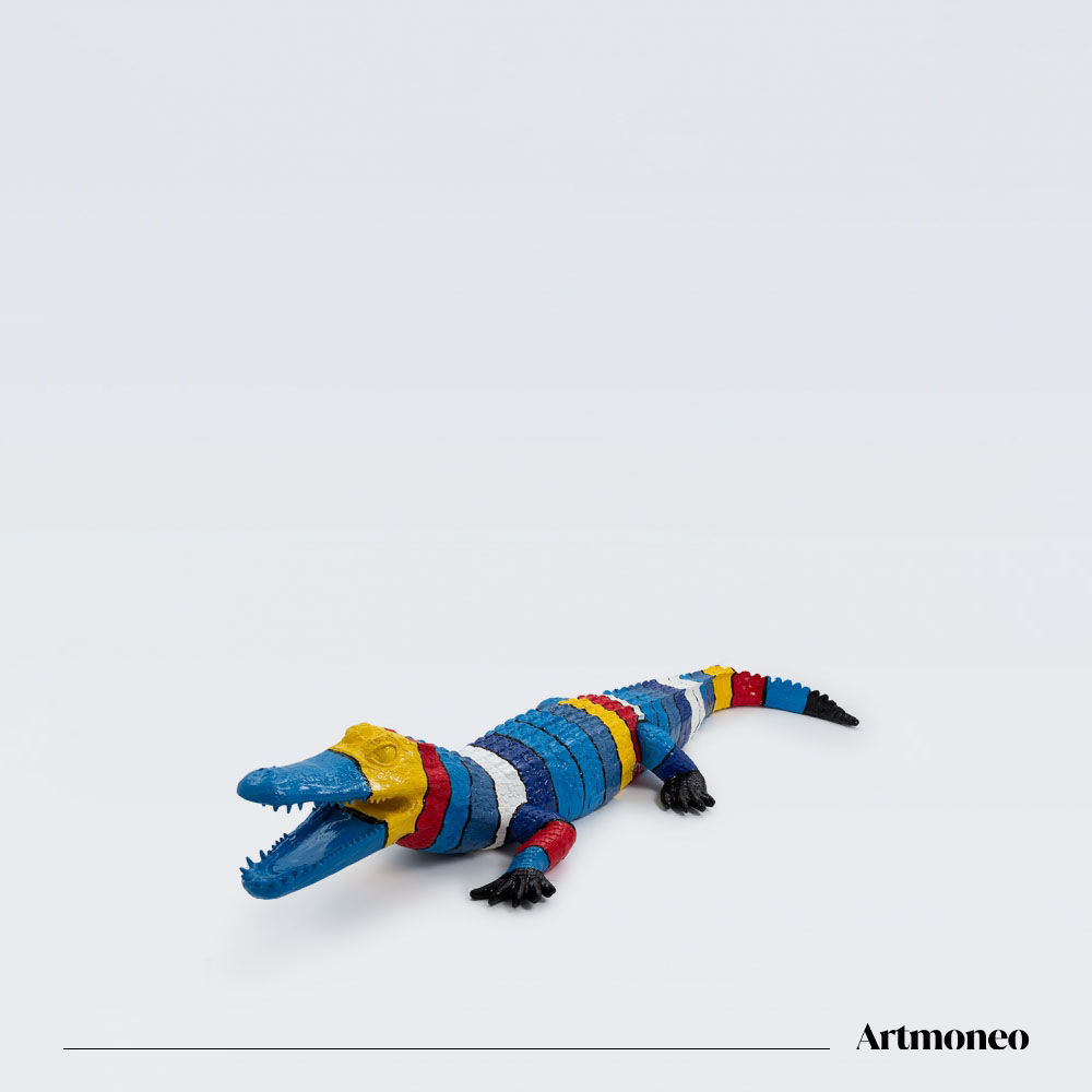 Statue Crocodile XL Résine 215cm - Multicolore Bleu