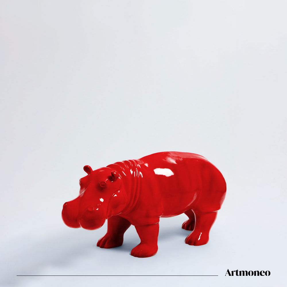 Statue Hippopotame Résine 95cm - Rouge