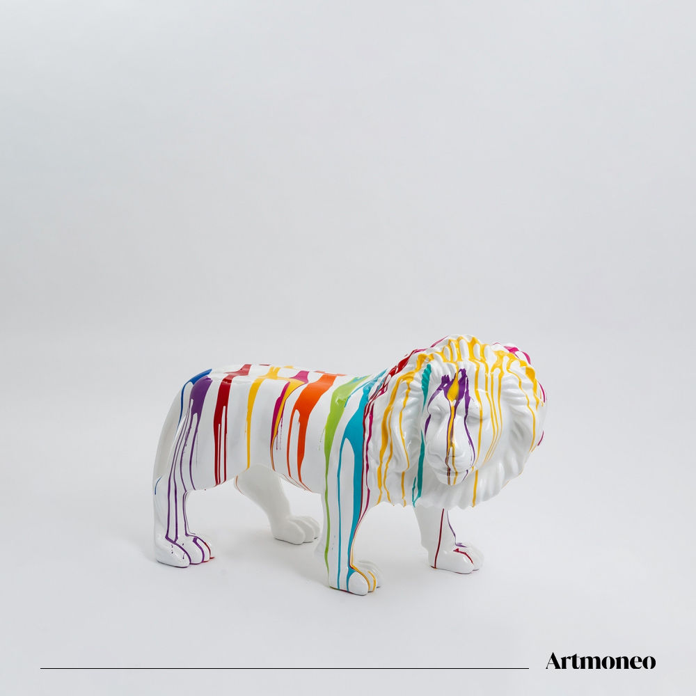 Statue Lion Résine 90cm - Trash Blanc