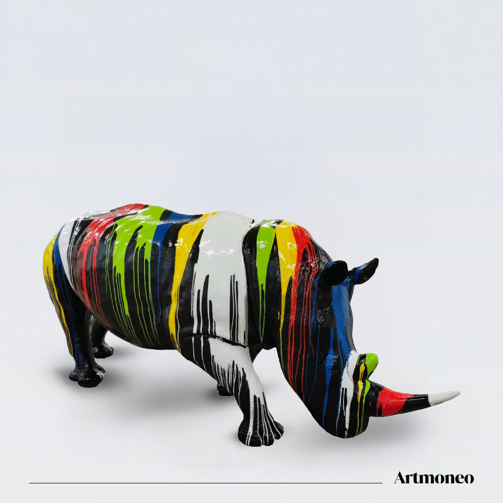 Statue Rhinocéros XXXL Résine 380cm - Trash Noir