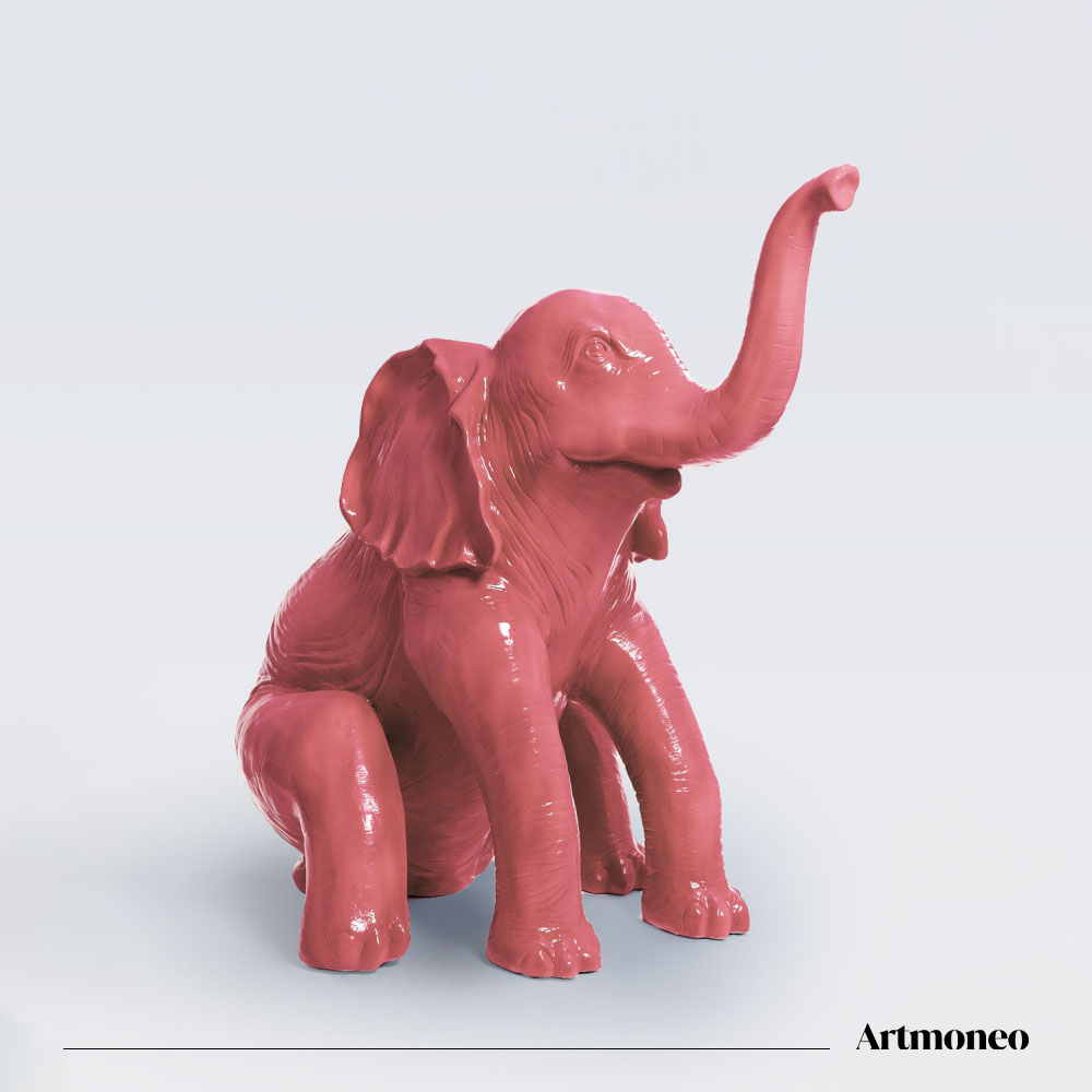 Statue Éléphant Assis Résine 140cm - Rose