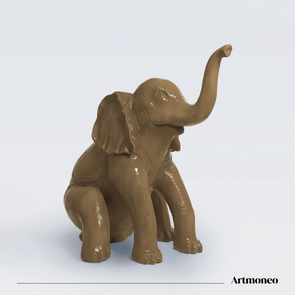 Statue Éléphant Assis Résine 140cm - Marron