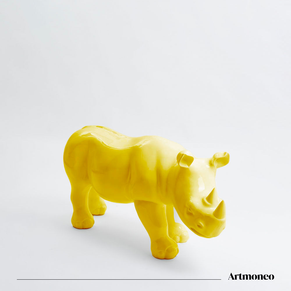 Statue Rhinocéros Résine 100cm - Jaune