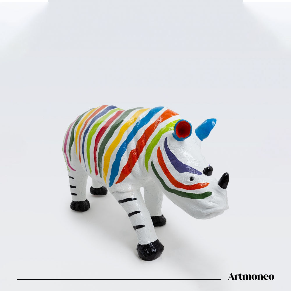 Statue Rhinocéros Résine 140cm - Zèbre Multicolore