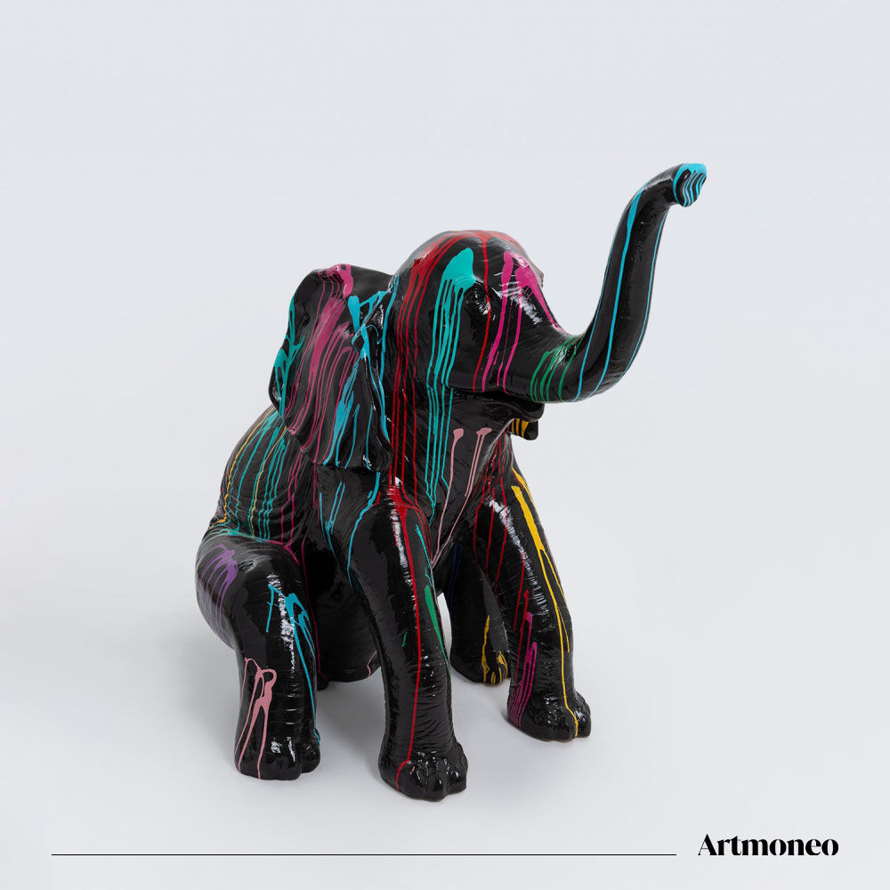 Statue Éléphant Assis Résine 140cm - Trash Noir