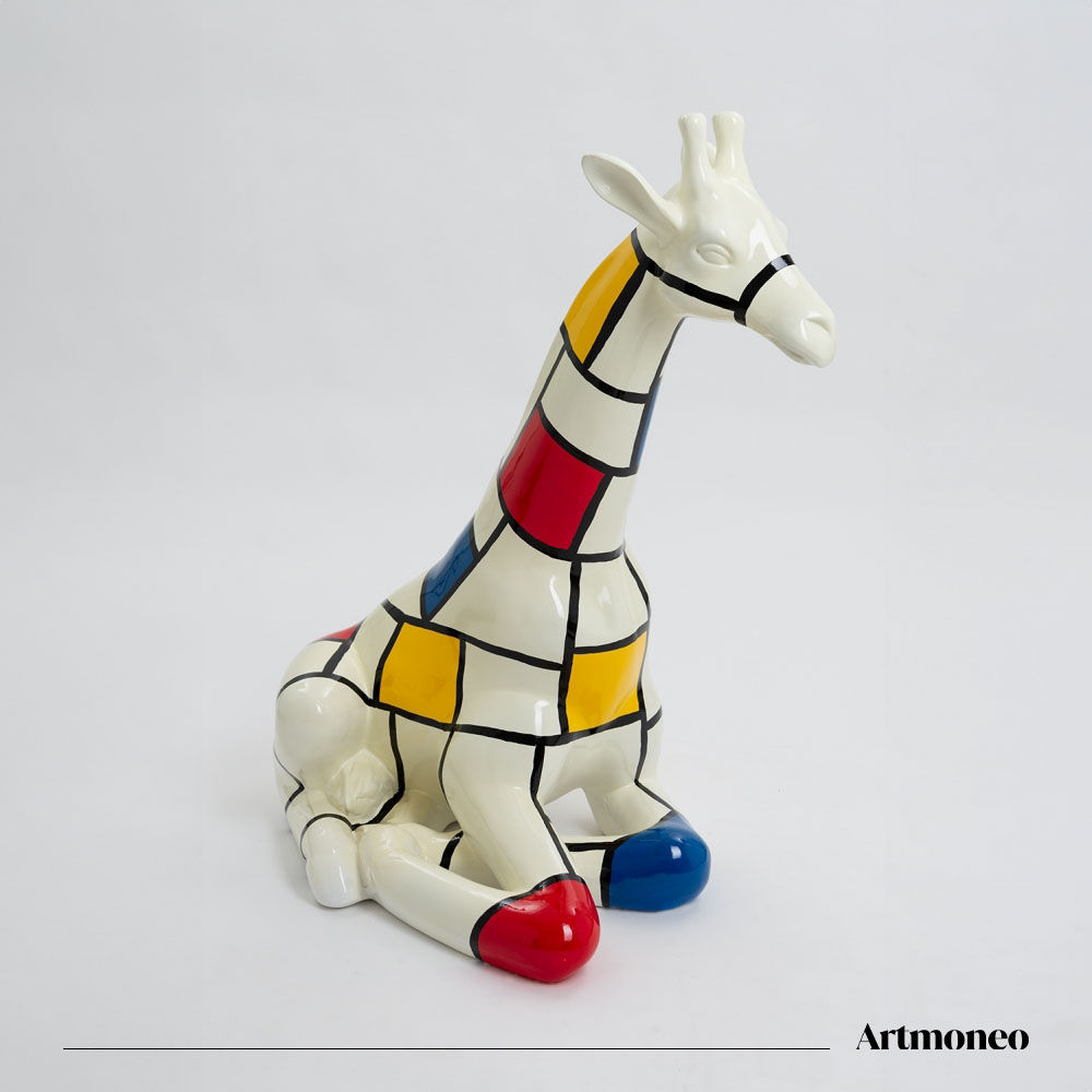 Statue Girafe Assise Résine 90cm - Mondrian
