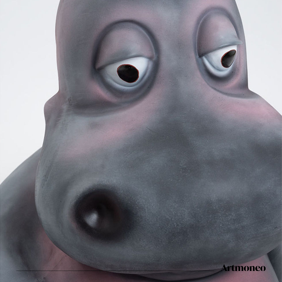 Miniature : Statue Hippopotame Assis - Naturel