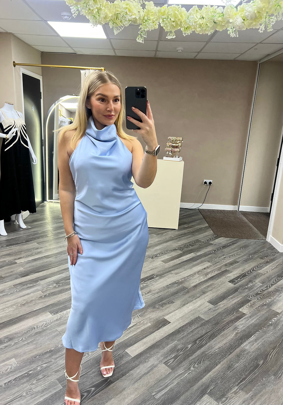 Thumbnail: Blue Satin Midi Dress