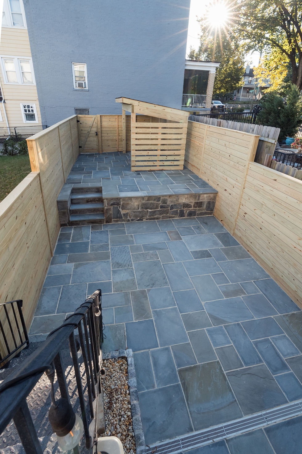 Flagstone patio with elevated area.