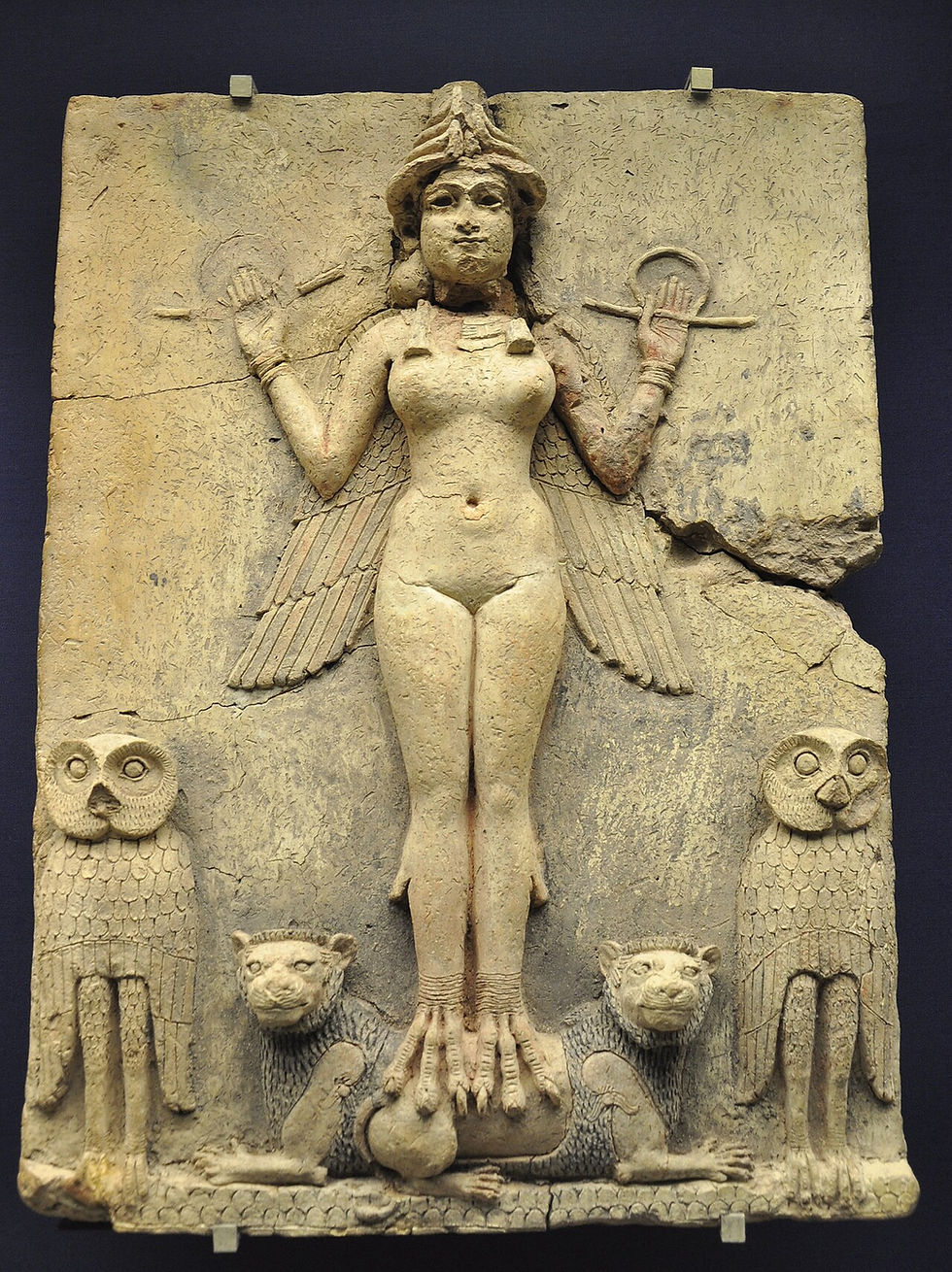 Despite many people claiming this to be an ancient depiction of Lilith / a Lilitu this is not true. At best it's most likely to be a carving of the goddess Ishtar.