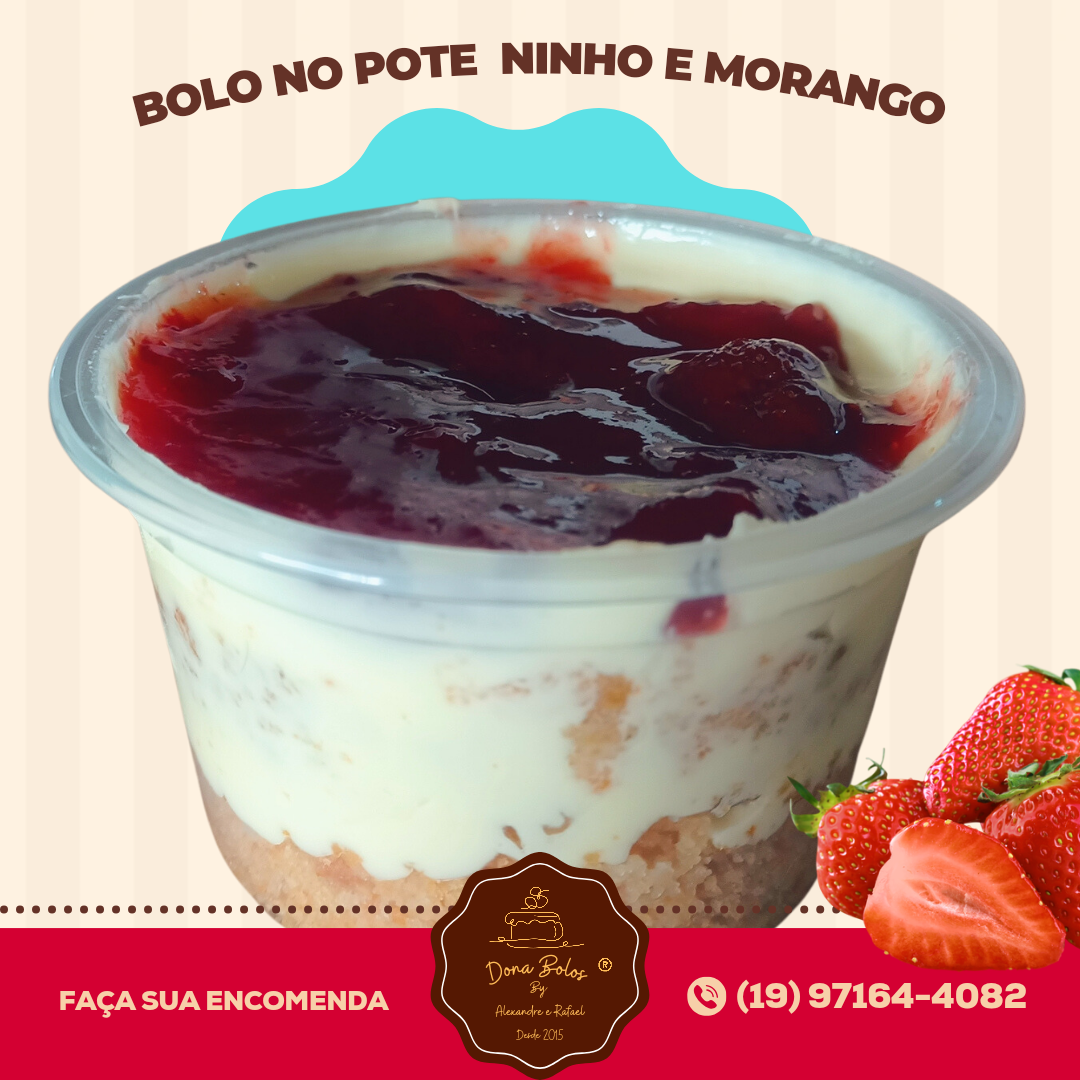 Bolo No Pote Ninho e Morango