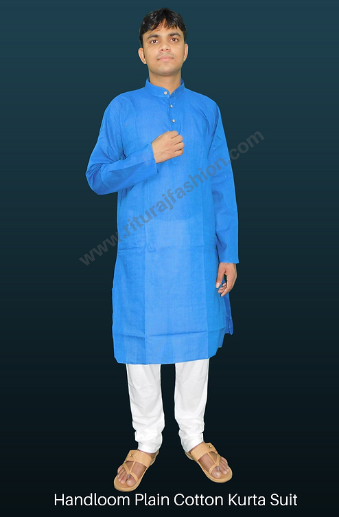 Blue Handloom Plain Cotton Kurta Suit