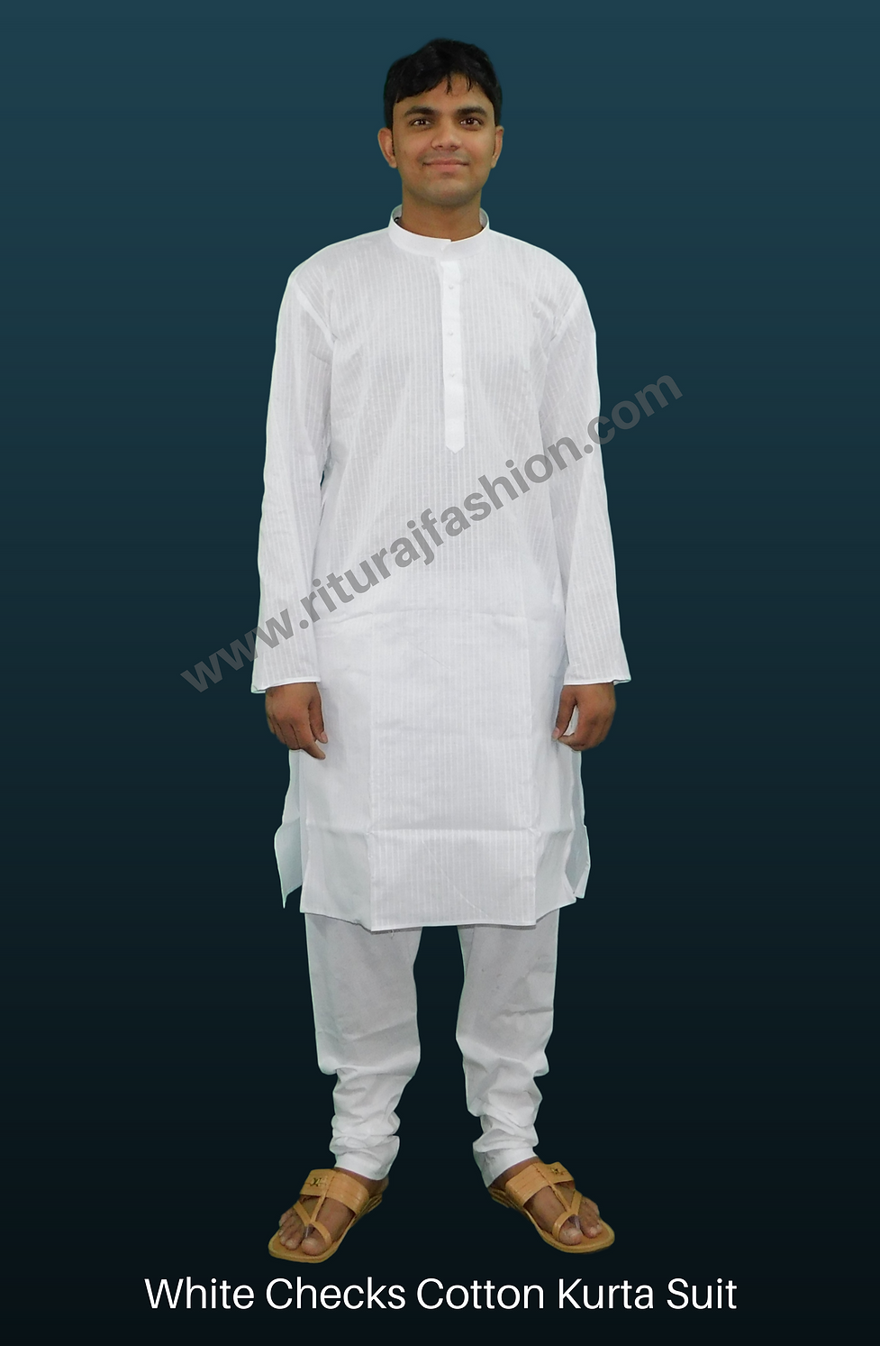 White Checks Cotton Kurta Suit_2A.png