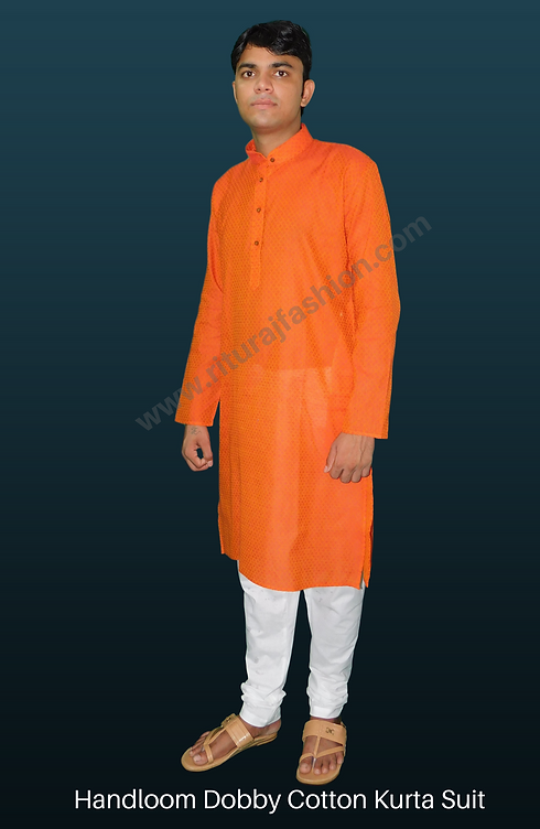 Orange Handloom Dobby Cotton Kurta Suit