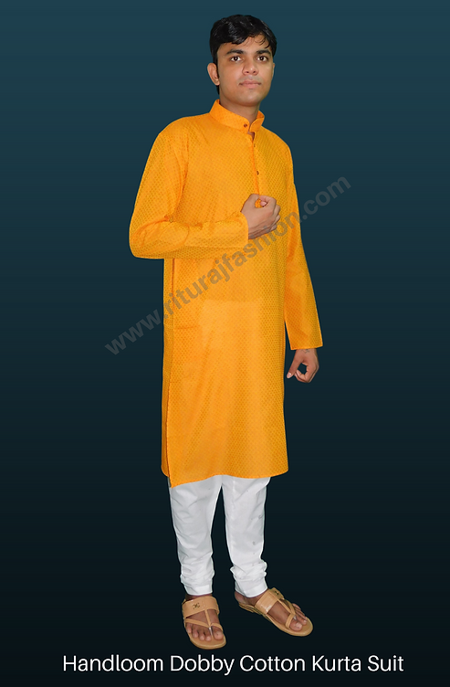 Yellow Handloom Dobby Cotton Kurta Suit